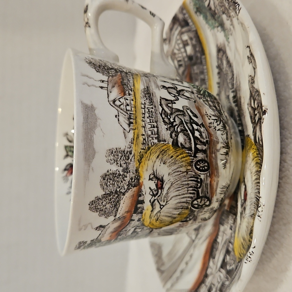 Vintage Yorkshire Ironstone Staffordshire Scenic Teacup and Saucer Set